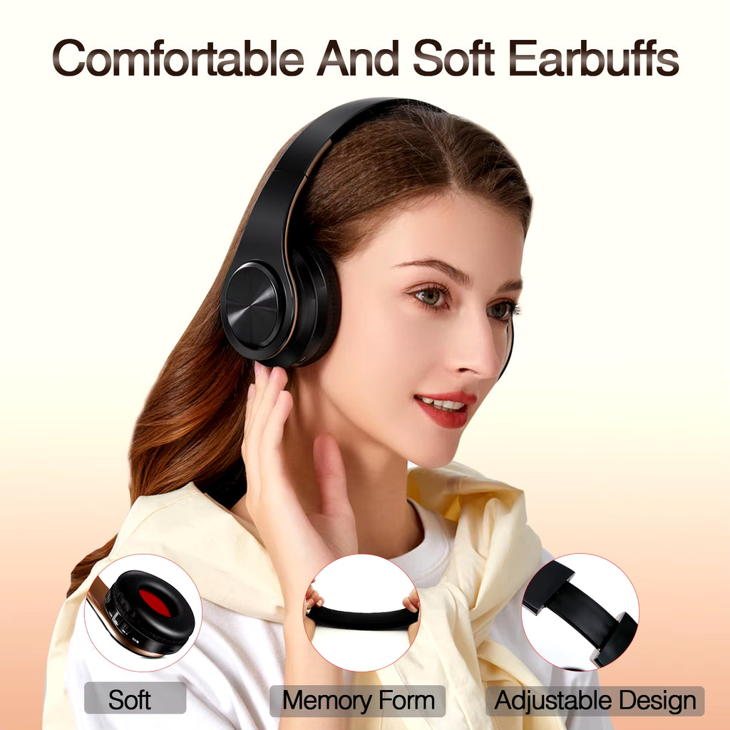 Men Gift Gold Wireless Headphones Bluetooth Earphone Stereo Headset Game with Build-In MIC with Universal for Android and Ios
