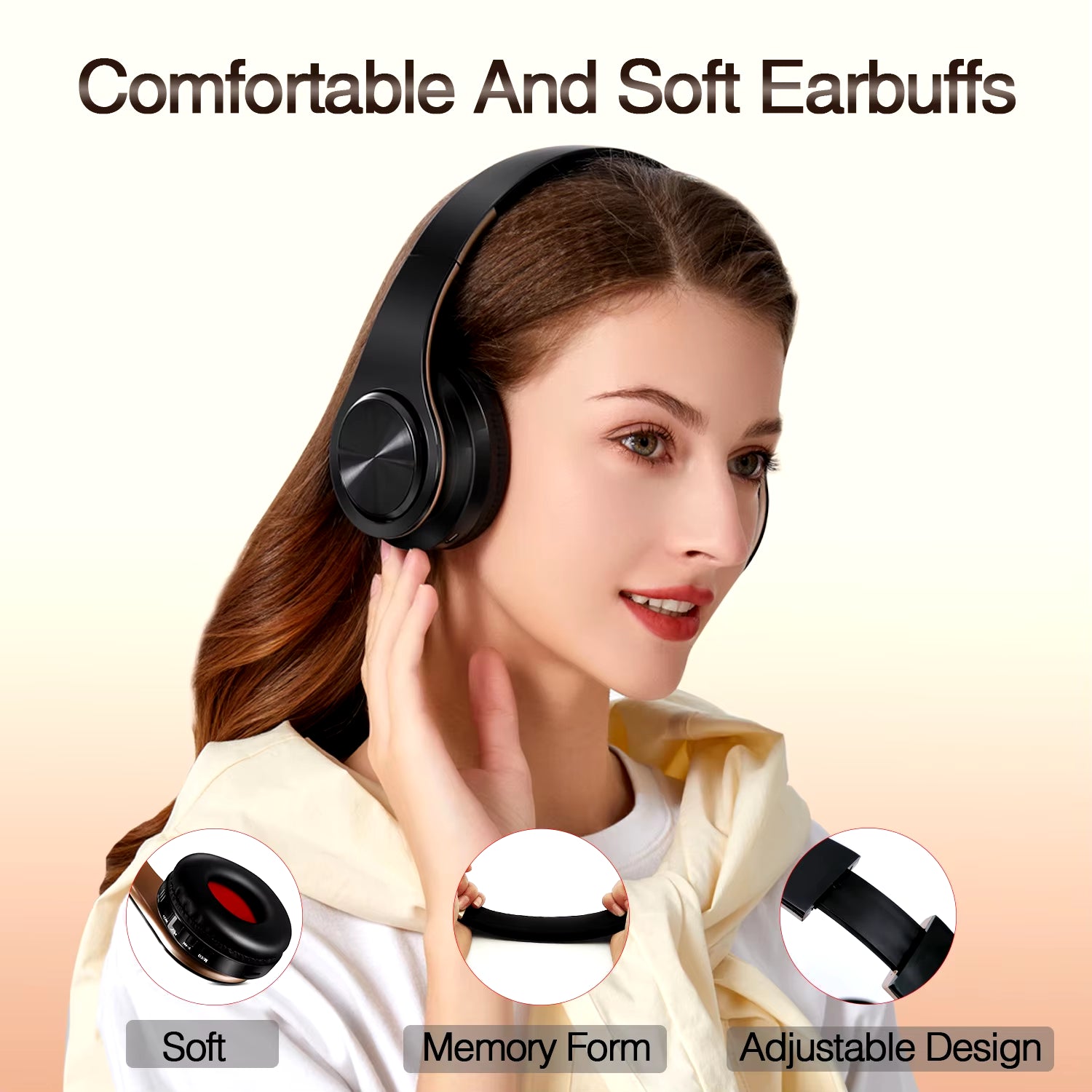Men Gift Gold Wireless Headphones Bluetooth Earphone Stereo Headset Game with Build-In MIC with Universal for Android and Ios